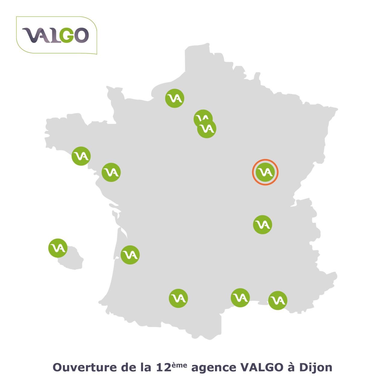 Carte de France avec les différents implantation de l'entreprise de dépollution VALGO